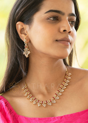 Hithara's American Diamond set - Pink and White stones with Earrings