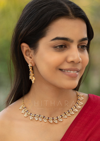 Hithara's American Diamond set - Purple and White stones with Earrings