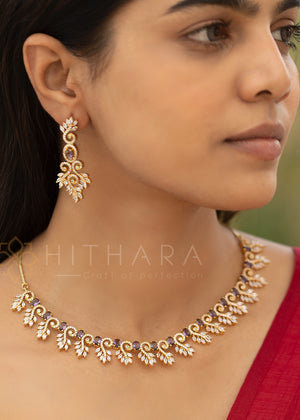 Hithara's American Diamond set - Purple and White stones with Earrings