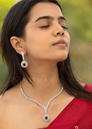 Hithara's American Diamond set - Rhodium Polish, Sapphire Blue and White stones with Earrings (Copy) (Copy)