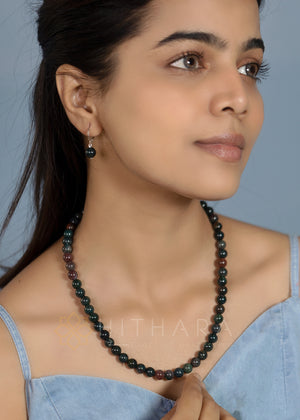 Gemstone Necklace with Bracelet and Earrings, Indian Bloodstone