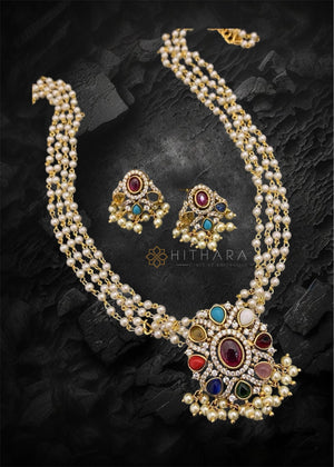 Navaratna Pendant set with Pearl chain  Necklace