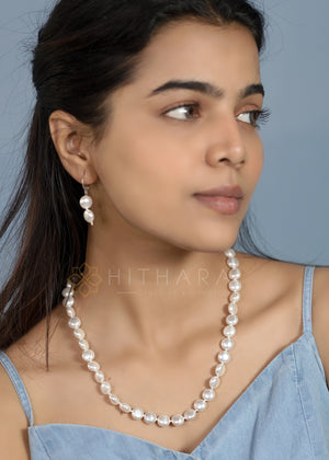 Hithara's Shell Pearl Necklace, coin shape, Cream