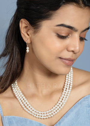 Hithara's Shell Pearl Necklace, 3 layers, Cream