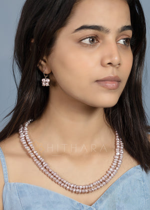 Hithara's Shell Pearl Necklace, Nugget shaped, 2 layers, Pink