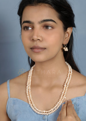 Hithara's Shell Pearl Necklace, Nugget shaped, 2 layers, Peach